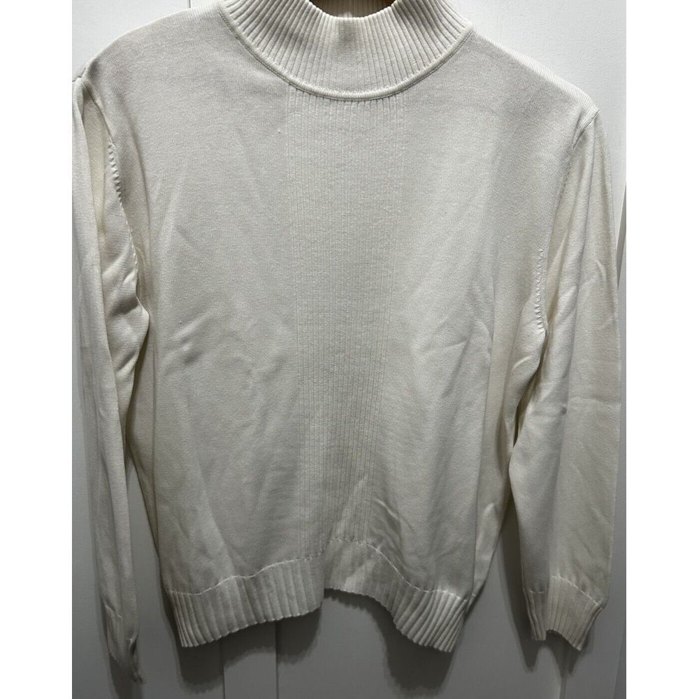 New Dressbarn Womens Knit Sweater‎ Size XL Mock Neck Long Sleeve Cream Ivory